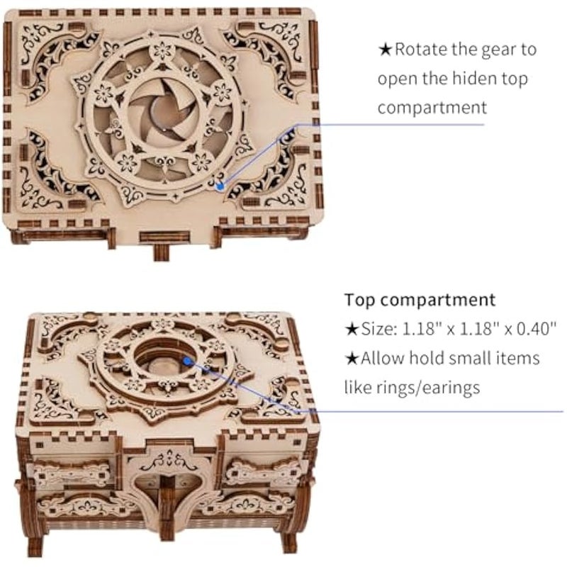 صندوق احجية خشبي ثلاثي الابعاد من هاليسون، مجموعات نماذج خشبية ميكانيكية ذاتية الصنع، صندوق تخزين مجوهرات تذكاري للبالغين، هدية مثالية في  والكريسماس وعيد الحب، ديكور كلاسيكي للمنزل - Image 5